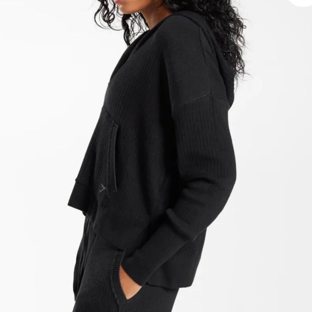 Gymshark Pause Knitwear Sweater Hoodie Womens XL Oversized Ribbed Black - Picture 2 of 12
